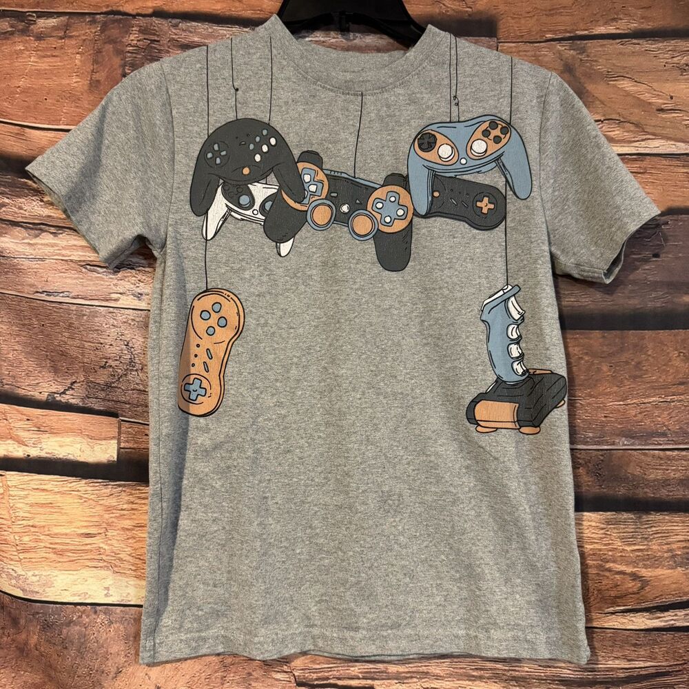 Boys Grey Video Game Controller 10/12 T-Shirt Gamer Tee Gaming Console Graphic